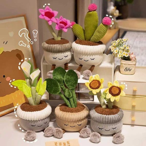 30cm Artificial Flower Plush Toy Cute Green Plants Bloom Cactus Sunflower Rose Soft Dolls Kawaii Home Decoration Xmas Gift L260529