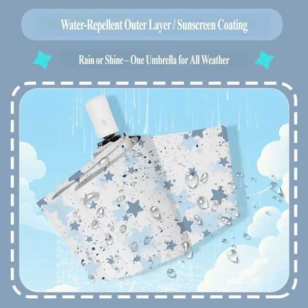 INS Style Fully Automatic Folding Sky Blue Star Umbrella for Men and Women Sun Rain Dual-Use UV Protection Sunshade UmbrellaJ260530
