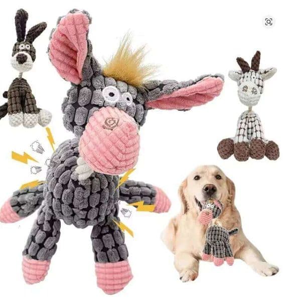 Interactive Cotton Rope Donkey Toy Grey/Brown Plush Sound Pet Training Game for Kittens Dogs Creative Bite And Play Activity 26L0530
