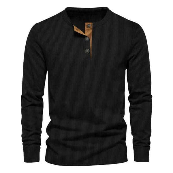2025 Independent Station Spring And Autumn New Men's Corduroy Casual Henry Slim Fit Solid Color Long Sleeve T Shirt C56 Ef8 0A2