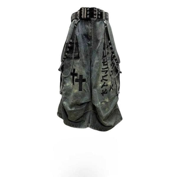 Summer Women Goblin Core Cross Denim Jorts Shorts Y2k Calf-Length Jean Pants Trashy Y2K Abi Japanese Cyber Punk Grunge Unisex H260530