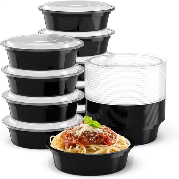 10 Packs 24OZ Meal Prep Container Round Disposable Containers with Lids Bento Box Adult Lunch Microwave and Freezer Safe 260529