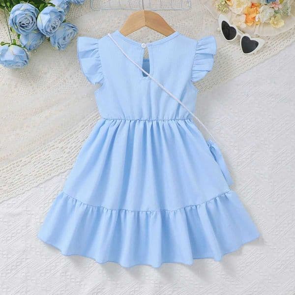 3PCS Fashion Girls 1-6 Years Old Summer Blue Sweet Sleeveless A-line Childrens Dress 3D Wool FlowerSmall Pocket Casual Dress M260529