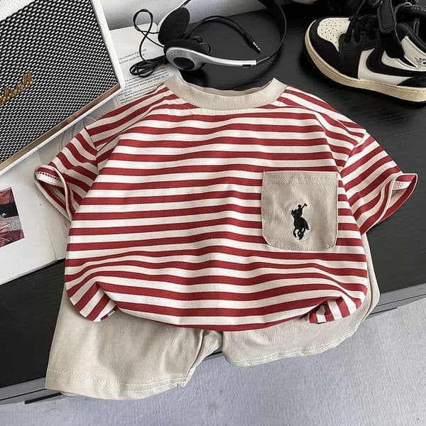Summer Fashion Kids Clothes Striped TShirt Shorts 2PcsSet Baby Boys Girl Clothing Children Cotton Casual Tracksuits 15Year 260529