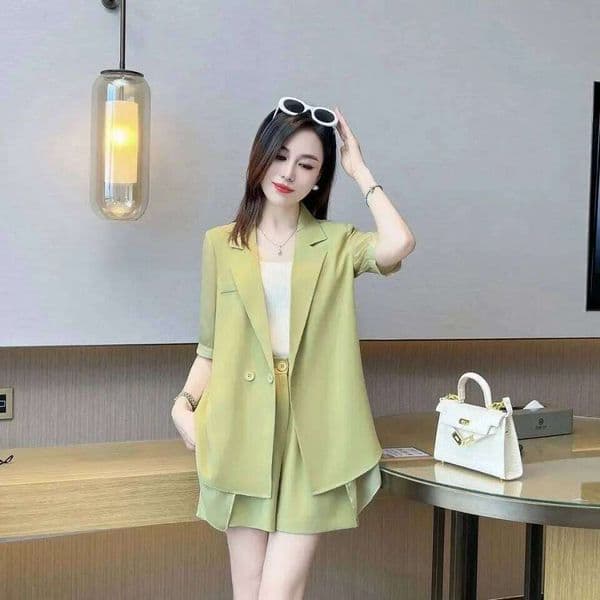 Work Wear Women S Short Sets Pieces Korean Style Baggy Pocket No Logo Vacation Outfits Woman Light Classic Female Shorts