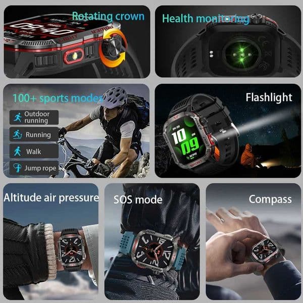 Military GPS Smart Watch Men Flashlight 600mAh Cpass Waterproof Outdoor Sport Tracker Call Smartwatch Android iOSJ260530