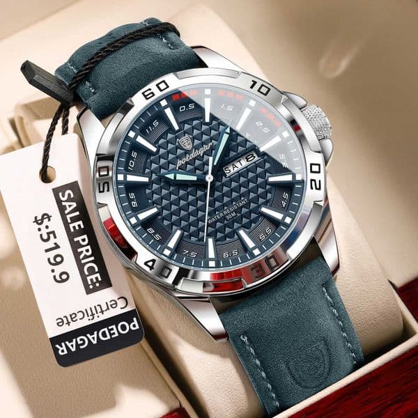 POEDAGAR Original Man Wristwatch Top Luxury Waterproof Luminous Date Week Watch For Men Quartz Sport Leather Mens Watches RelojR260530
