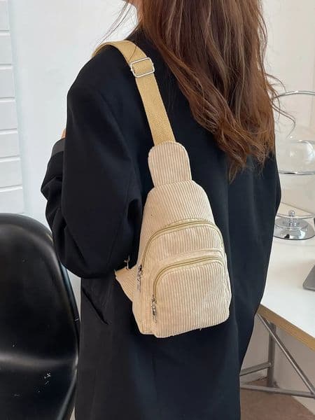 Chest bag corduroy womens chest bag casual lightweight waist bag Korean style versatile pure color extra soft crossbody small bag 260528