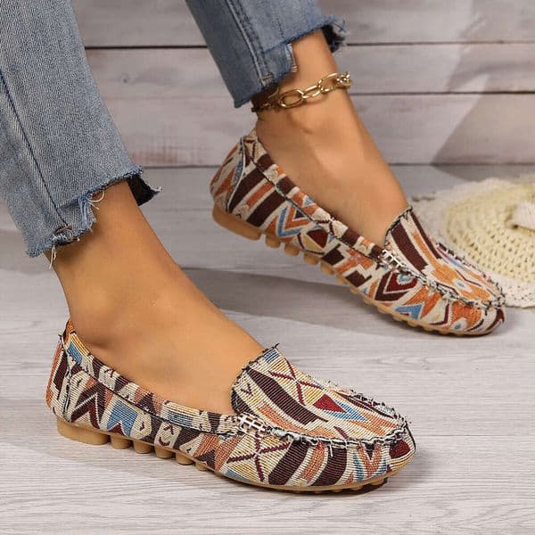 New cross-border color-blocked fabric flat for women, ethnic style, shallow mouth, breathable, slip-on work shoes