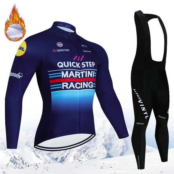 Team QUICK Step 2025 Winter Fleece Long Sleeve Cycling Jersey Set MTB Bicycle Clothes Wear Ropa Ciclismo Racing Bike Jersey SuitR260530