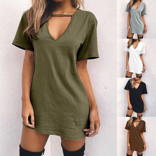 Sexy Elegant Dress Wrap Deep V Neck Cut Out Loose Dress Women Solid Color Short Sleeve Mini Dress Club Party Vestidos Z260530