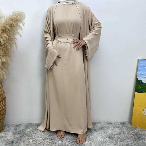 New fashion Muslim women sleeveless dress plus Muslim cardigan two-piece Arab Turkey Dubai dress elegant temperament clothing C260530