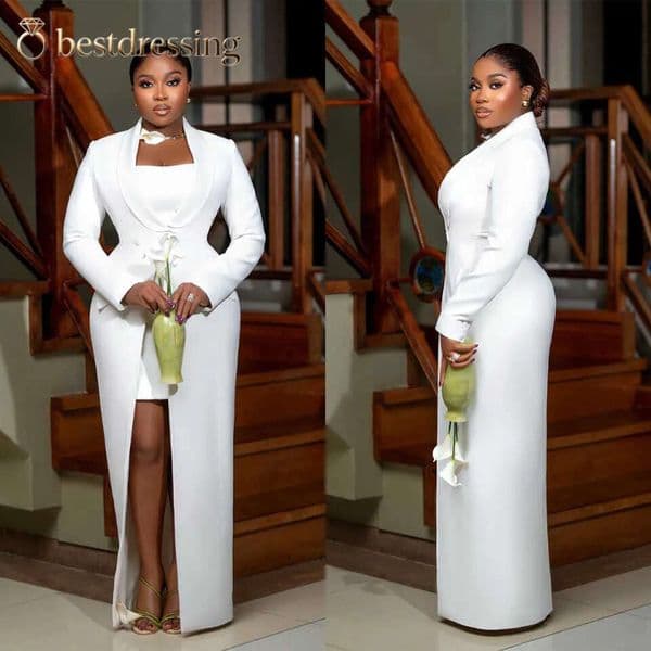 White Plus Size Women Dress Ladies Long Sleeve Mermaid Fashion Wear Prom Birthday Party Customized Blazer One Jacket Bd530