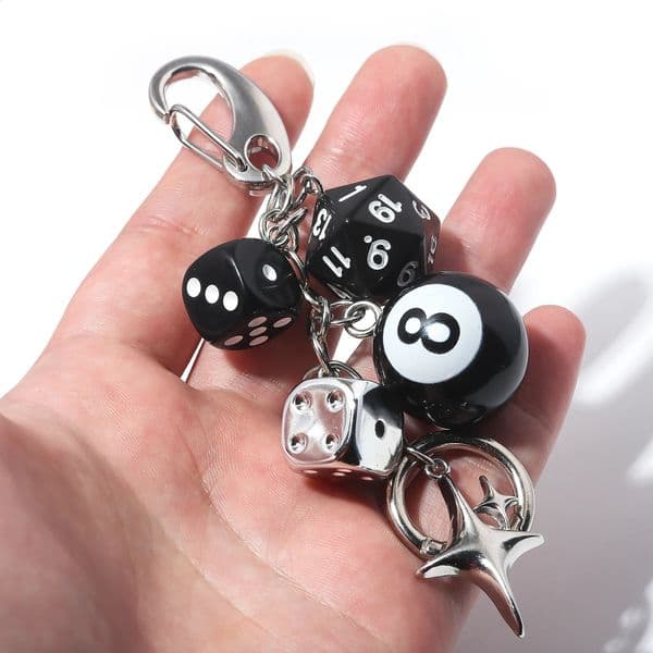 Punk Hiphop Black Dice No 8 Billiards Keychain Y2K Pink Lucky Dice Starburst Pendant Bag Charms Hangings Ornament Accessories 260530