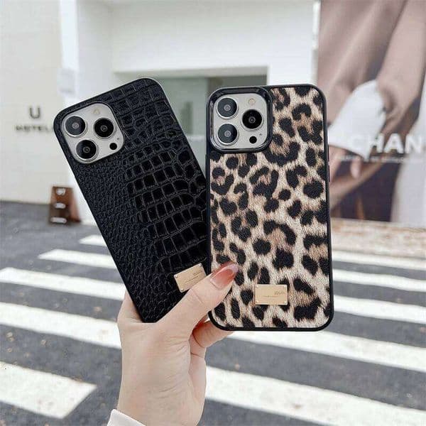 3D Luxury Leopard Snake Crocodile Metal Label Phone Case Protect for iPhone 15 13 12 11 14 16 17 Pro Max Texture Leather Cover J260530