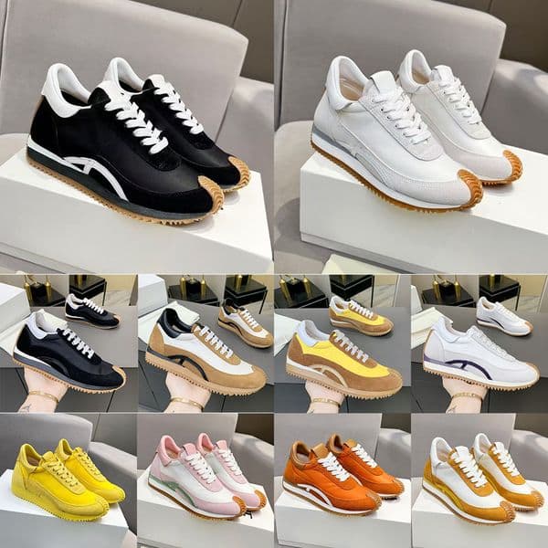 designer flow runner sneakers casual canvas shoes suede trainers black white yellow pink sneaker for men and women