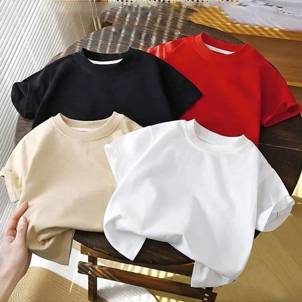 Summer Solid Children Cotton Casual Short Sleeve White Red Black Tshirts Girls Baby Clothes Kids Boys Toddler Highquality Tops 260529