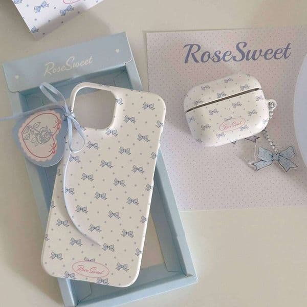 Korean Blue Bow Polka Dots Phone Case For iPhone 17Air 17 16 15 14 13 12 11 Pro Max 7 8 Plus Mini X XR XS MAX Sweet Y2K Cover