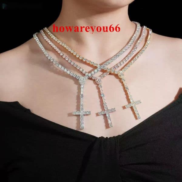 3mm Cross S925 Micro-set MoissaniteVVS Trendy Single Layer Charm Necklace Link Chain Bracelet