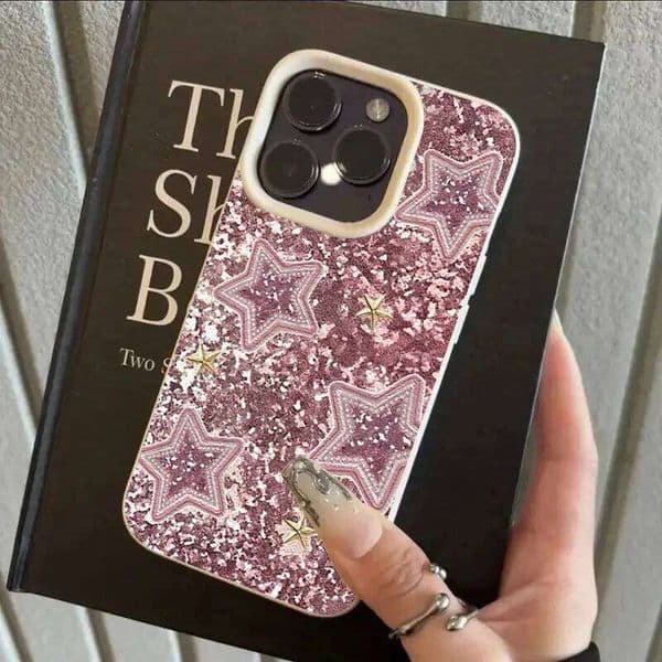 Shining Pink Stars Lychee Texture Silicone Phone Case For iPhone Max Plus 11 12 13 14 15 16 Pro 17 Air X XR Soft Cover