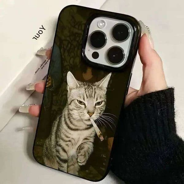 Smoking Cat Black Cool Phone Case For iPhone 17Air 17 16 16E 15 14 13 12 11 Pro Max 7 8 Plus Mini X XR XS MAX Soft Y2K Cover