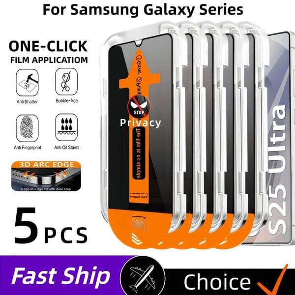 1-5Pcs Dust Free Installation Privacy Screen Protector for Samsung Galaxy S25 S26 Ultra Edge S23 S24 S22 S21 Plus Anti-spy Glass