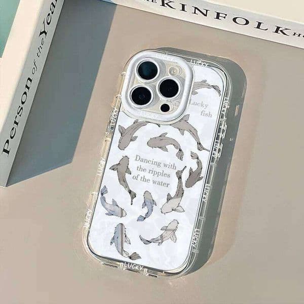 Lucky Koi Fish Pattern Air Cushion Mirror Phone Case For iPhone 17 15 14 16 Max 13 12 11 Pro XR XS 7 8 Plus 17Air Cute Cover
