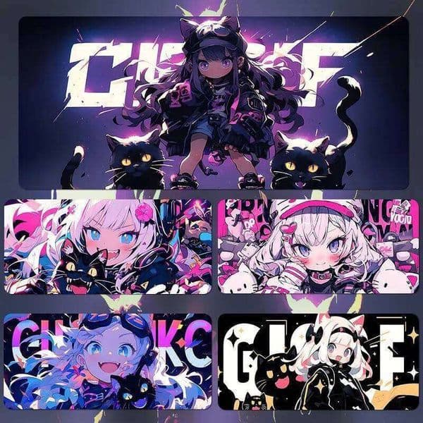 Dark Cute Girl Cat PU Leather Desk Protector Non-Slip Large XXL Small Mouse Pc Home &Office Game Laptop Keyboard Pad