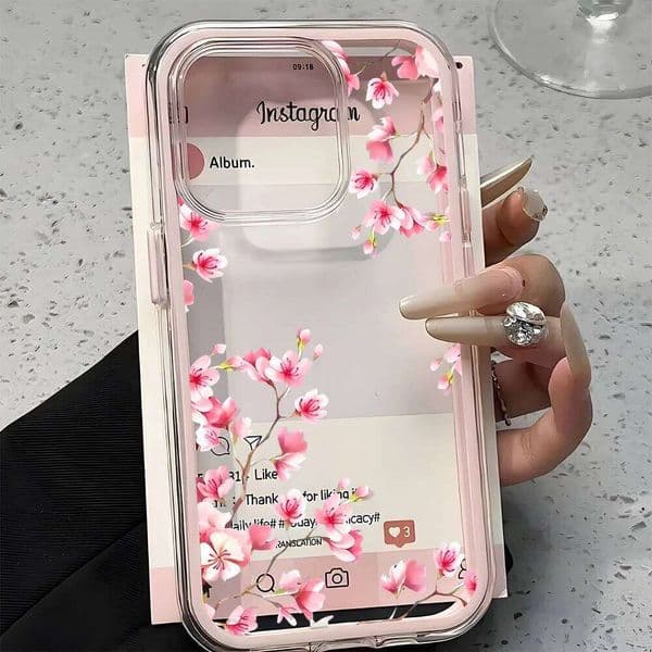 Pink Cherry Blossom Pattern 2in1 Clear Case For Samsung Galaxy S26 Ultra S25 S23 S24 S22 Plus A57 A37 A55 A54 A36 A35 A16 Cover