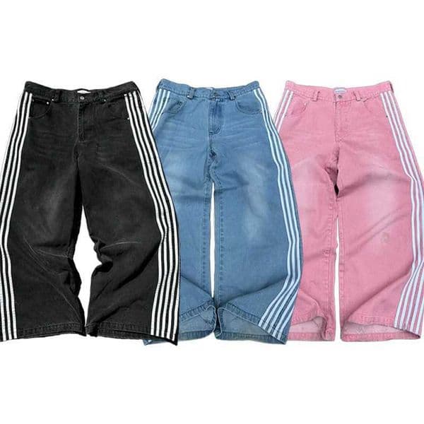 Streetwear Baggy Jeans Men Women Y2K Striped Embroidered Simple Casual Jeans Harajuku Retro Loose Wide Leg Trousers Unisex Pants C260530