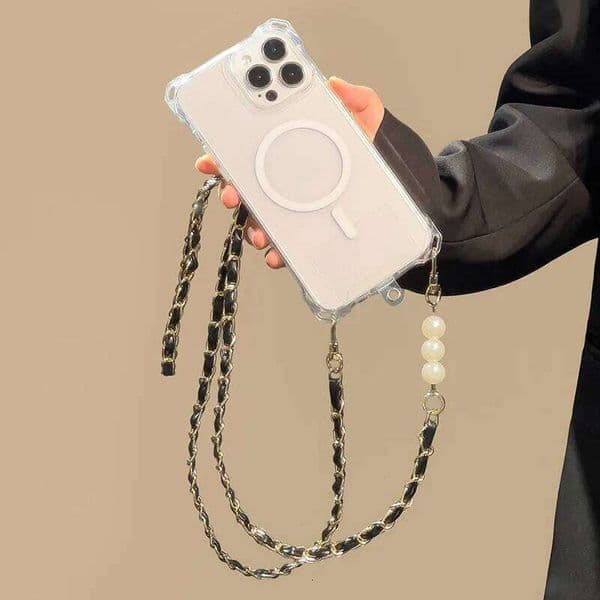 Magnetic Magsafe Wireless Charging Case For iPhone 14 11 13 15 12 16 Pro Max Pearl Chain Crossbody Lanyard Necklace Cover