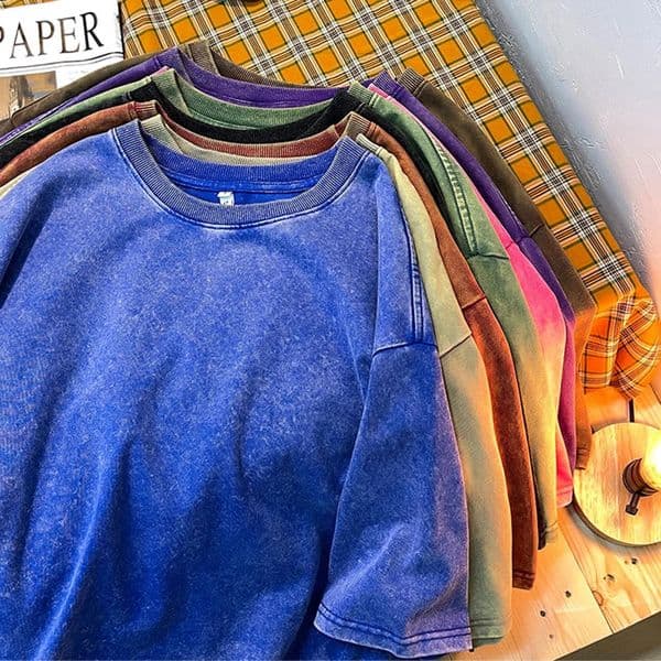 Vintage Snowflake Point Solid Color TShirts For Men Women 100 Cotton Short Sleeve Wash With Old Water Street Hip Hop Tee Shirt 260530
