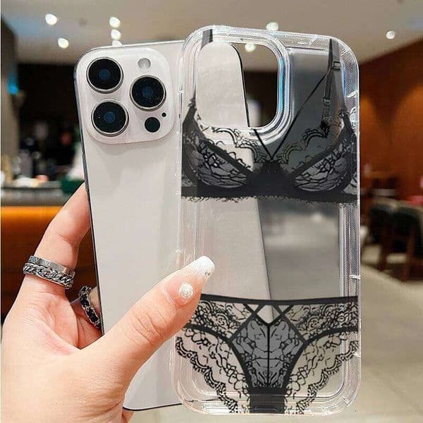 Sexy Black Lace Lingerie Phone Case iPhone 17 16 15 14 13 12 11 Pro Max Unique See Through Design Statement cover for Women