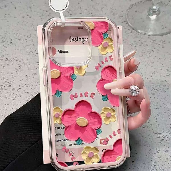Oil Painting Flower Pattern Clear Phone For iPhone 13 16 15 11 12 14 Pro Max 17 Air XR X Case Silicone Shockproof Cover