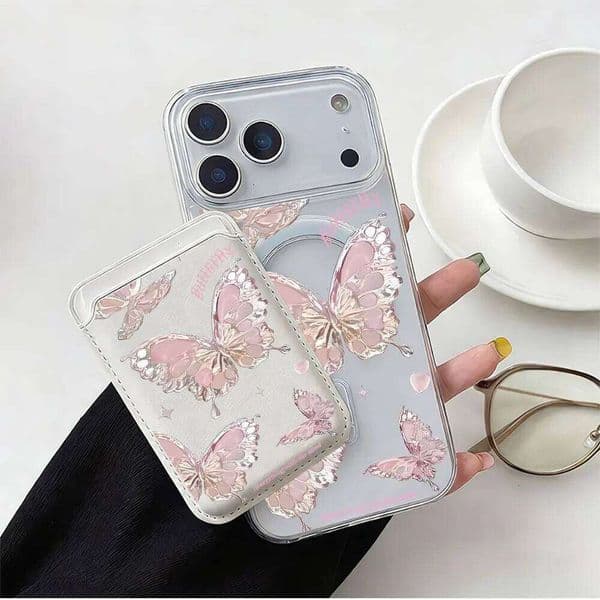 Elegant Full screen Butterfly Magsafe wallet Magnetic Card holder Phone Case For iPhone 16 13 15 12 14 17 Pro Max 16E Cover