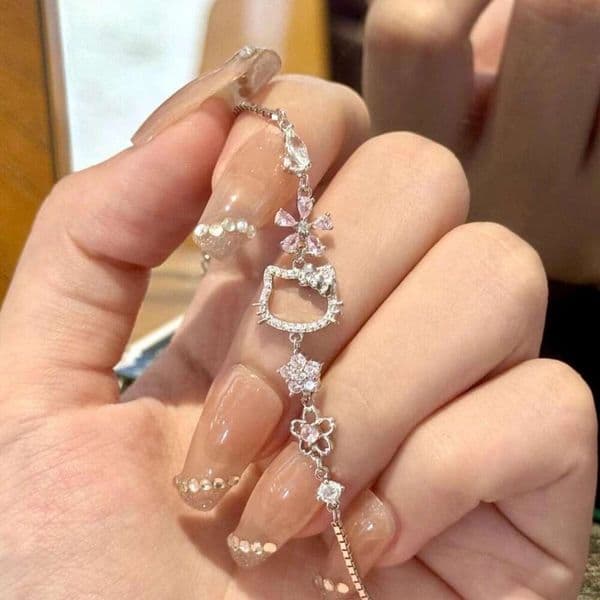 Designer Jewelry Luxury Jewelry Pink Diamond Cherry Blossom Kitten Bracelet For Women, Light Luxury, Elegant, High-End Feel, Niche Design, Versatile New Style Jewelry