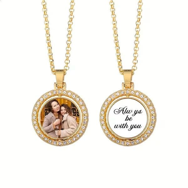 Personalised rotating pendant necklace a customised with images and text suitable for commemorating family pos 260530