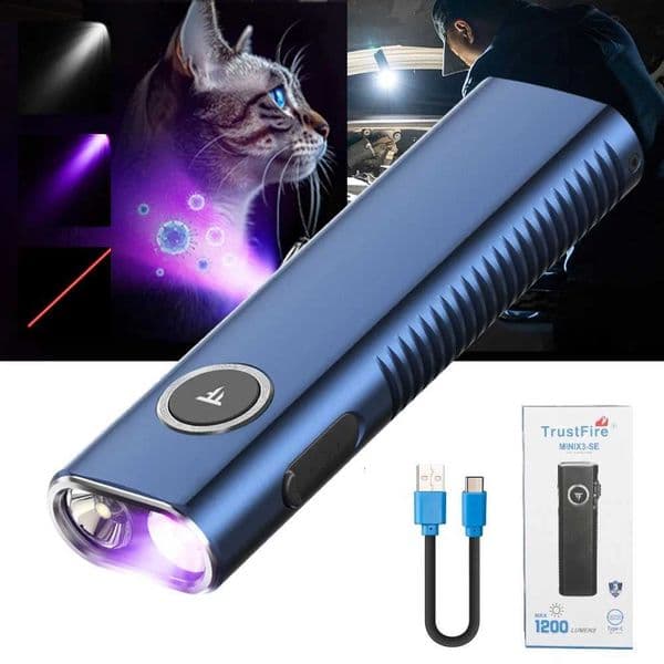 Trustfire 1200LM EDC Red Laser Flashlight MINIX3-SE Rechargeable Torch with white/UV Light Lantern tail for Camping C260530