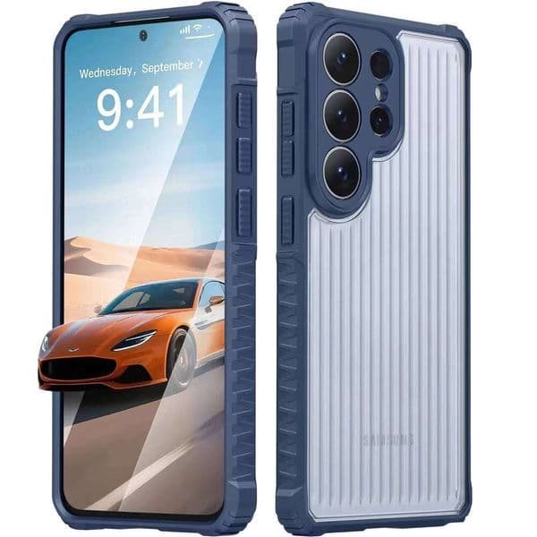 Luxury Matte Stripes Clear Heavy Duty Phone Case For Samsung Galaxy S26 S25 S24 S23FE Ultra Plus Anti-Slip Edge Protection Cover