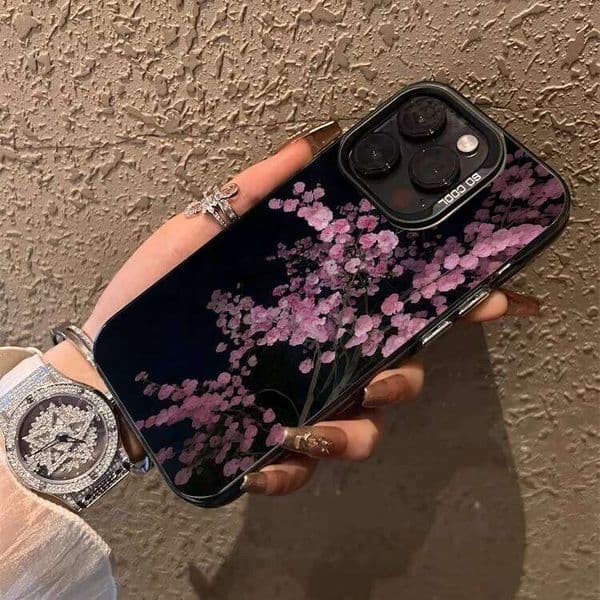 Vintage Purple Flowers Cherry Blossoms Cases For iPhone 17 13 12 11 Pro Max 14 15 16 Plus TPU Shockproof Fundas