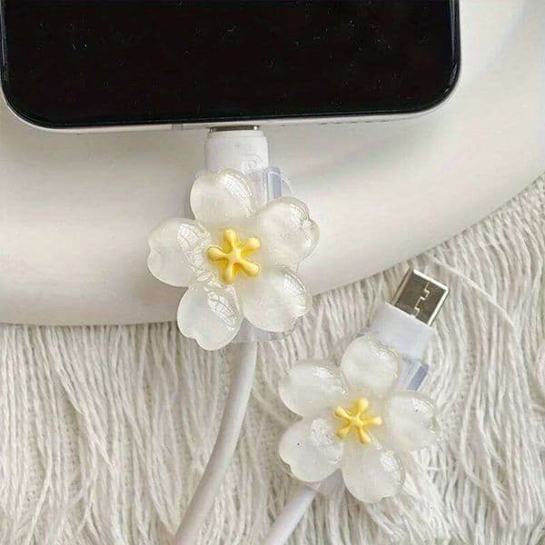 2pcs Soft Silicone Charger Winder Cord Korean Flowers Case Clip for Apple IPhone Data Fast Charging Cable Protector Sleeve