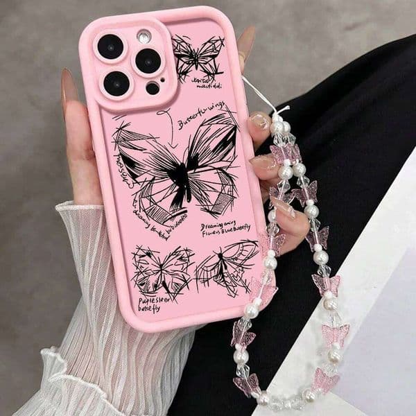 Cute Wrist Strap Case 17 15 16 14 Pro Max Plus Cases Creative Butterfly For iPhone 13 11 12 XR 7 With Lanyard Cover