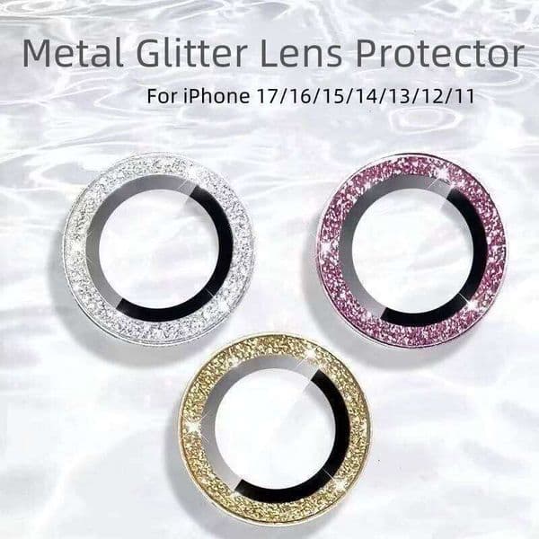Metal Camera Lens Protector For iPhone 17 16 15 11 14 Pro Max Air 12 13 Mini Bling Glitter Protective Glass