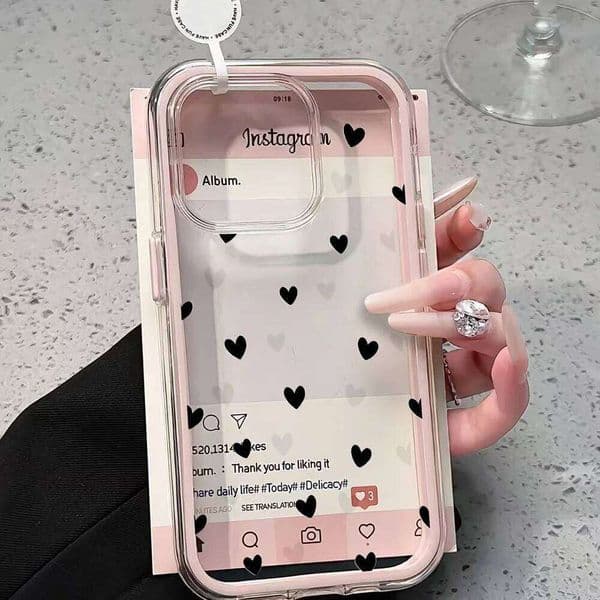 Love Heart INS Clear Phone For iPhone 13 16 15 11 12 14 Pro Max 17 Air XR X Case Silicone 2 IN 1 Shockproof Soft Cover