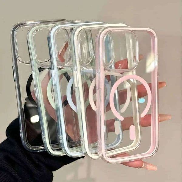 Candy Color Frame For Magsafe Case for iPhone 16 15 13 14 11 12 17 Pro Max Air Magnetic Wireless Charge Shockproof Clear Cover