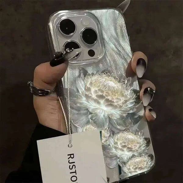 2026 Luxury White Peony Flower Phone Case for iPhone 17 16 15 14 13 12 11 Pro Max - Elegant Floral Design Shockproof TPU Cover