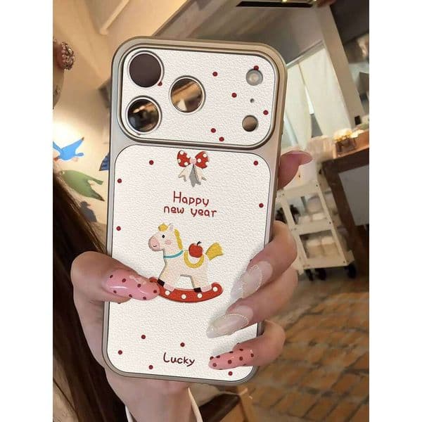 Polka Dot Horse Luxury Imitate Phone Case For iPhone 13 14 15 16 17 Pro Max 17Pro Plating Bumper Shockproof Leather INS Cover