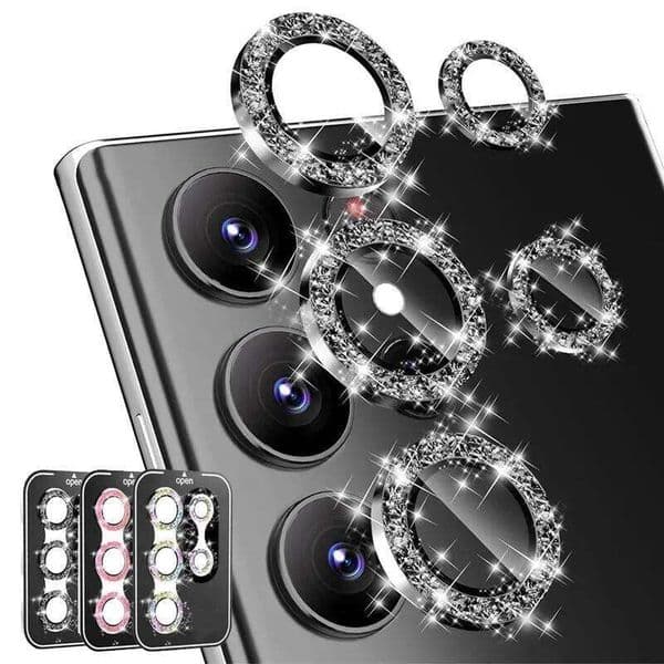 Diamond Glitter HD Definition Glass Protect Flim For Samsung Galaxy S26 S25 S24 Ultra Plus Metal Ring Lens Camera Phone Cap