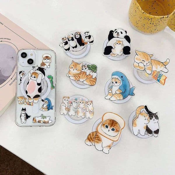 Korean Cute Cartoon Magsafe Magnetic Phone Griptok Grip Tok Stand For iPhone 15 Foldable Wireless Charging Case Holder Ring
