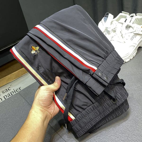 Little Bee Embroidered Ice Silk Ultra Thin Casual Pants for Men's Foot Straightening 2026 Summer Trend Slimming Speed Drying Sports Pants